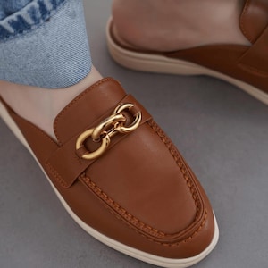 Handmade Brown Leather Mules – Boho Style Suede Slippers – Comfortable Wide Toe Box Flats for Women – Casual Leather Shoes – Gift for Her