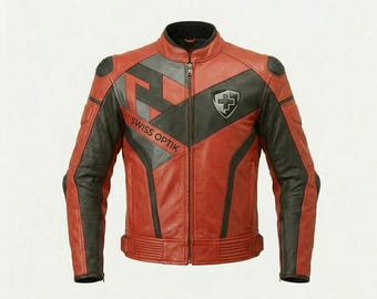 Chaqueta de moto de cuero rojo y negro / Chaqueta de motociclista de carreras con protección CE