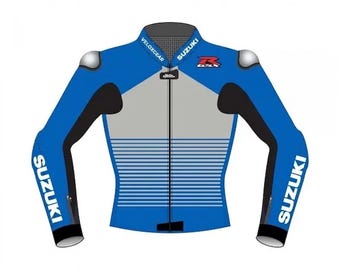 Chaqueta de moto de cuero Suzuki GSX-8R / Equipamiento de competición CE para motoristas / VeloxGear de piel de vacuno