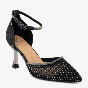 Schwarze Kristall Knöchel Riemen Braut Heels - Verschönerte spitze Zehe Stilettos für Frauen, formelle Partyschuhe, Diamante High Heel Pumps-Bling Absätze