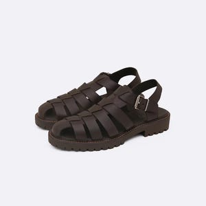 Handmade Leather Fisherman Sandals: Dark Brown Woven Strappy Flats