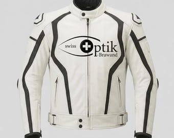 Chaqueta de carreras de cuero negro y blanco personalizada / Equipo de protección CE para motociclistas de hombre