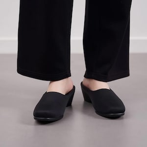 Black Satin Shoes – Lightweight Wedge Heel Slip-On Shoes for Women, Round Toe Daily Wear Mama Slides, Comfortable Satin Flats