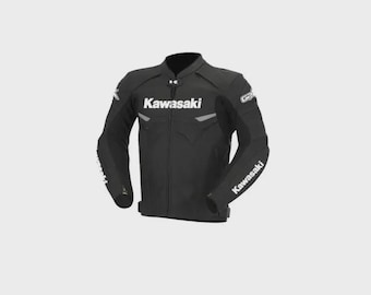 Chaqueta de moto negra de carreras, equipamiento de motociclista de cuero auténtico, estilo urbano protector.