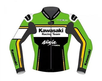 Chaqueta de cuero para moto estilo ZX-10R, equipamiento para motociclistas del equipo Kawasaki Racing.