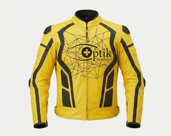Chaqueta de moto de cuero amarilla para hombre / Chaqueta de motociclista de carreras con protecciones CE / VeloxGear de piel de vacuno