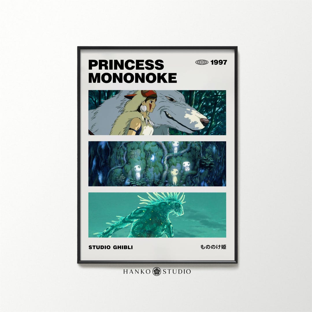 Princess Mononoke Print – 3 Iconic Studio Ghibli Scenes in One Poster ...