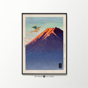 Charizard Ukiyo-e Poster – Pokemon Mashup with Akayuki Fuji by Kawase Hasui – Japanese Vintage Woodblock Style Fire Pokemon Print