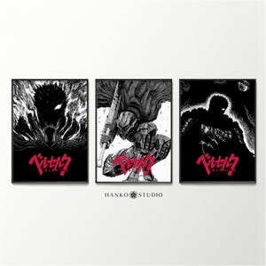 Berserk 3er Set Poster Guts Wall Fanart Manga Prints Japanisch Printable Anime Kentaro Miura Tribute Gallery Dark Fantasy Printable