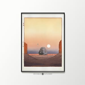 Nausicaa Poster Print – Monument Valley Mashup with Ohmu in Hiroshi Yoshida Woodblock Style – Studio Ghibli Anime x Japanese Art Poster