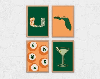 UMiami Wall Art Aesthetic / University of Miami Decor / UMiami Dorm Decor / UMiami Instant Printable / 4 UMiami Instant Art Downloads Personalizzato