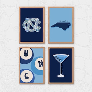 UNC Wall Art Set | Chapel Hill Aesthetic Decor for Dorms | Tar Heels Printable College Download | Cute UNC Room Gift | UNC Apartment Decor