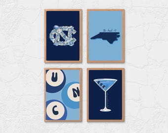 Ensemble d'oeuvres d'art murales UNC | Décoration esthétique Chapel Hill pour dortoir | Téléchargement imprimable Collège Tar Heels | Joli cadeau de chambre UNC | Décoration d'appartement UNC