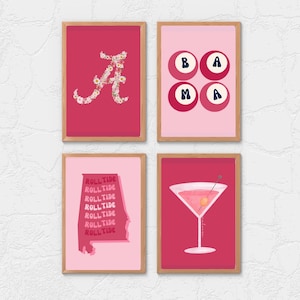Alabama Digital Wall Art | Roll Tide Aesthetic Decor for Dorms | Bama College Download Set | Cute Crimson Tide Room Prints| Alabama Dorm
