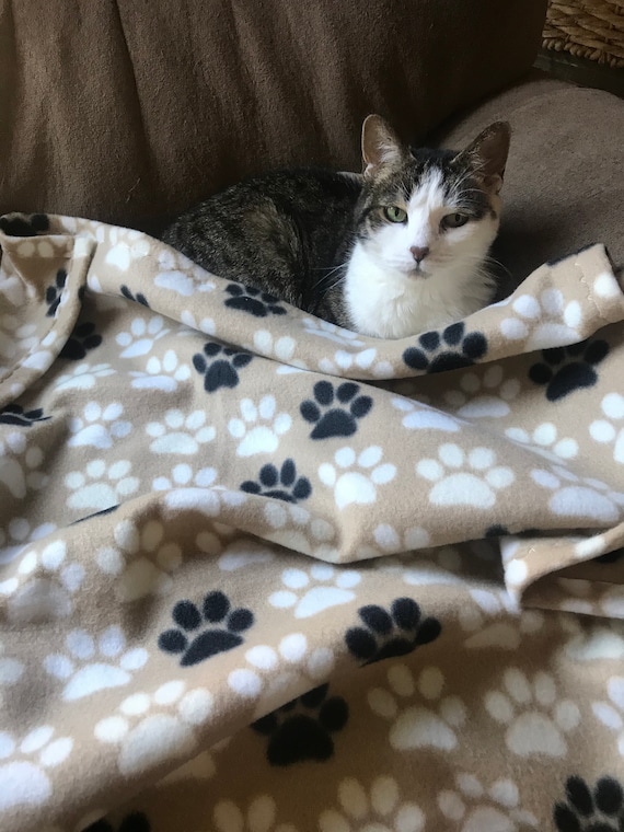 Paw Print Fleece Pet Blanket: Beige, Black White (27x34)