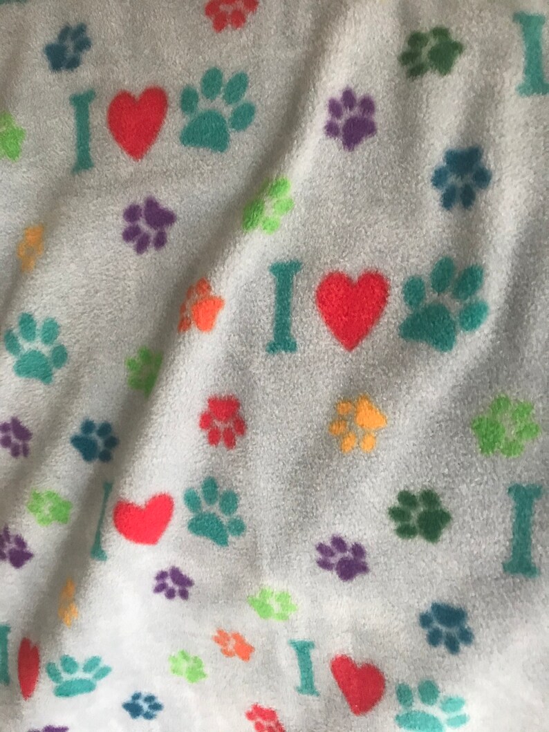 27x28 smal and purple,yellow,orange,red and tea paws, l with a grey background plush fleece cat or dog blanket, Fleece blanket