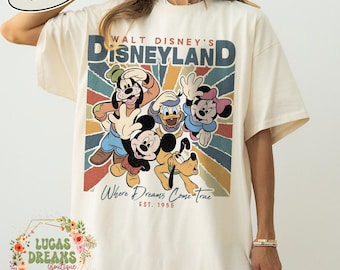Camiseta vintage de Mickey y sus amigos para el viaje familiar a Disneyland, camiseta Comfort Colors "Donde los sueños se hacen realidad", camiseta para el viaje a Disney 2026