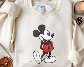 Sudadera bordada de Mickey Mouse, camiseta con bordado de Disney, camiseta de Mickey adorable, camiseta para viaje a Disneyland, regalo de vacaciones en Disney World