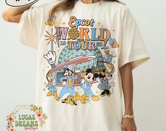 Vintage Mickey and Friends Disney Epcot Shirt, Disney Epcot World Tour 1982, WDW Disneyland Family Vacation 2024, Drinking around the World