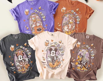 Camisetas retro de Minnie y sus amigos esqueletos para Halloween, camisetas de Minnie esqueleto coqueta, viaje a Disney para Halloween 2025, camiseta para fiesta de Halloween