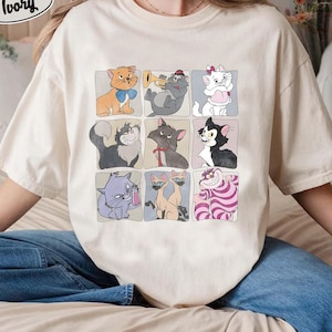 Disney Cat Shirt, Cute Marie Cheshire Figaro Tee, Vintage Disney Cats Aesthetic T-Shirt, Pastel Cat Lover Gift, Matching Disneyland Trip Tee