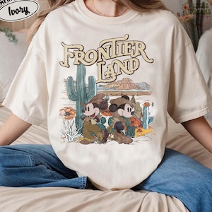 Retro Frontierland Disney Comfort Colors Shirt, Mickey Cowboy & Minnie Cowgirl Tee, Vintage Disneyland Trip Shirt, Western Disney Outfit