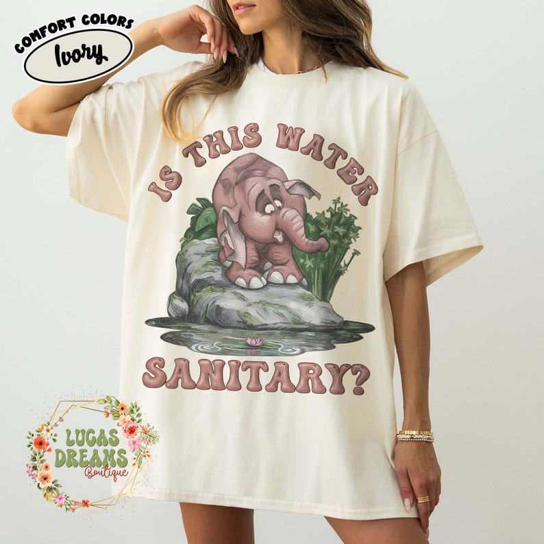 Retro Is This Water Sanitary Shirt, Disney Tarzan 1999 Movie, Elephant Tantor Looking At Water Tee, Animal Kingdom Safari Shirt Ivory/Natural/Sand