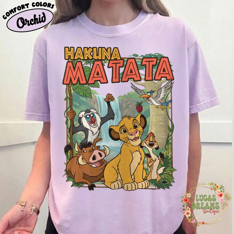 Comfort Colors Retro 90s Lion King Simba & Timon Shirt, Vintage Hakuna Matata Tee, Disneyland Trip Shirt, Disney Family Matching Lion King Orchid