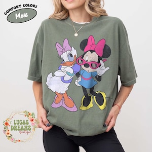 Retro Minnie Daisy Shirt, Vintage Disney Friends Tee, Comfort Colors White Disney Graphic Tee, Disney Trip Shirt, Best Friend Gift Tee Moss/Military Green