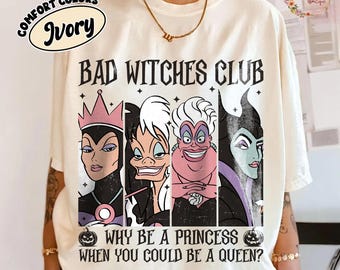 Bluza z nadrukiem „Bad Witches Club”, koszulka „Disney Villains Halloween”, koszulka „Spooky Season”, koszulka „Evil Queen Ursula Maleficent Cruella”, koszulka „Disney Trip”