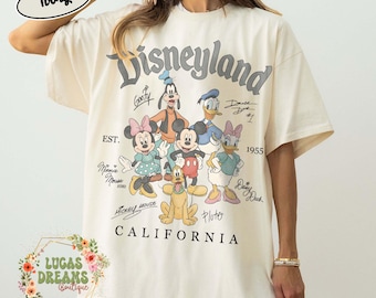 Comfort Color Vintage Disneyland California Shirt, Mickey and Friends Signature Tee, Disney Trip Family Shirt, Disney Family Vacation Shirt