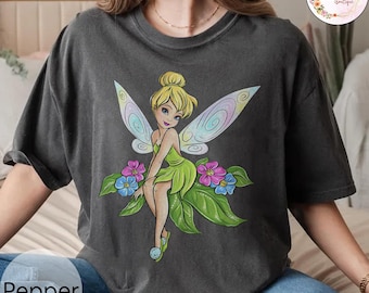 Camiseta Disney Campanilla con colores cómodos, camiseta con estampado de hadas, camiseta de Peter Pan del País de Nunca Jamás, camiseta vintage de hadas Disney, camiseta de regalo de cumpleaños de Campanilla
