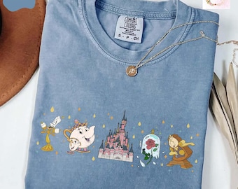 Comfort Colors® Beauty and the Beast Shirt, Disney Castle Lumiere Mrs Potts Chip Cogsworth Tee, Retro Disney Princess Trip Shirt