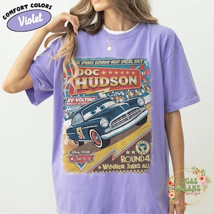 Vintage Cars Movie Shirt, Lightning McQueen Tow Mater Cruz Ramirez Doc Hudson Sally Sheriff Tee, Disney Pixar Gift, Racing Lovers Shirt Violet/Purple