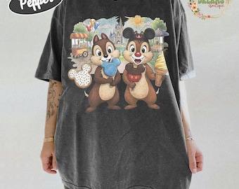 Camiseta de Chip y Dale con aperitivos de Disneyland, camiseta de helado de Disney Park, camiseta del castillo de Chip y Dale con el Reino Mágico, atuendo gastronómico de vacaciones en Disney