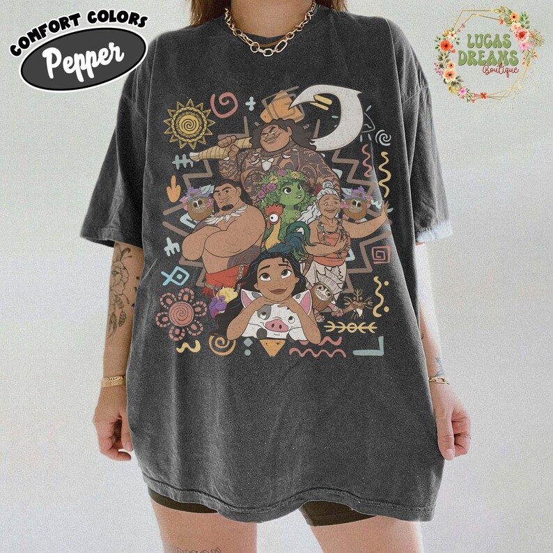 Vintage Disney Moana Pua Pig Shirt, Retro Hei Hei Maui Ocean Tee, Magic Kingdom Birthday Girl Outfit, Walt Disney World Family Matching Gift Pepper/Dark Heather