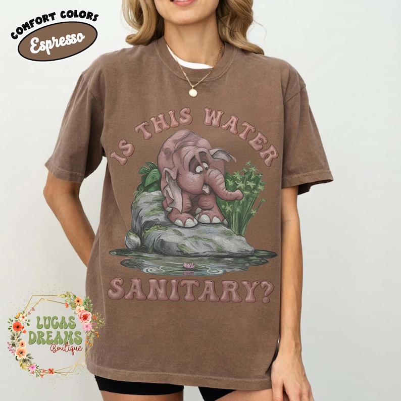Retro Is This Water Sanitary Shirt, Disney Tarzan 1999 Movie, Elephant Tantor Looking At Water Tee, Animal Kingdom Safari Shirt Espresso
