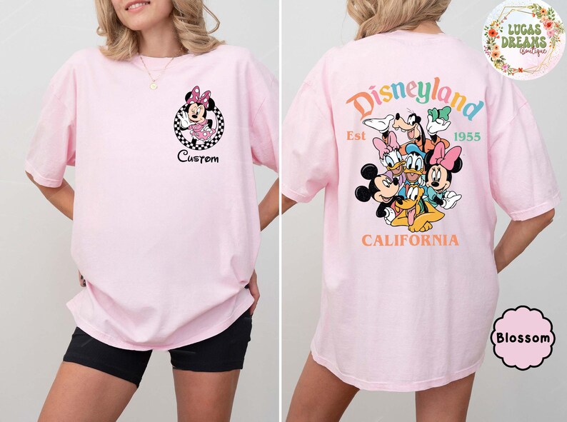 Camiseta retro de personajes de Disneyland, camiseta de vacaciones familiares con Mickey y sus amigos. Blossom/Light Pink