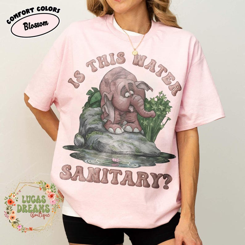 Retro Is This Water Sanitary Shirt, Disney Tarzan 1999 Movie, Elephant Tantor Looking At Water Tee, Animal Kingdom Safari Shirt Blossom/Light Pink