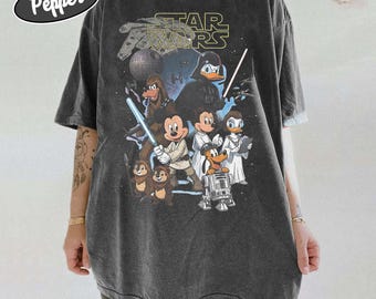 Retro Disney Star Wars Shirt, Retro Mickey and Friends Jedi Tee, Family Vacation Outfit, Sci-Fi Cartoon Graphic Tee, Gift for Disney Fans