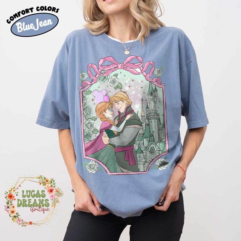 Camiseta vintage de princesas Disney con lazo coqueto, Bella, Ariel, Elsa y Cenicienta, camiseta del Castillo Mágico del Reino Mágico, regalo de viaje para niñas de Walt Disney Blue Jean