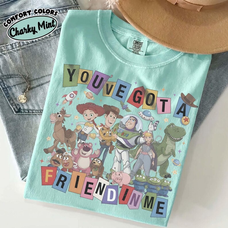 ヴィンテージ「君はともだち」コンフォートカラーズTシャツ、トイ・ストーリー1995シャツ、WDWファミリーバケーションシャツ、ディズニー・トイ・ストーリーセーター Charky Mint
