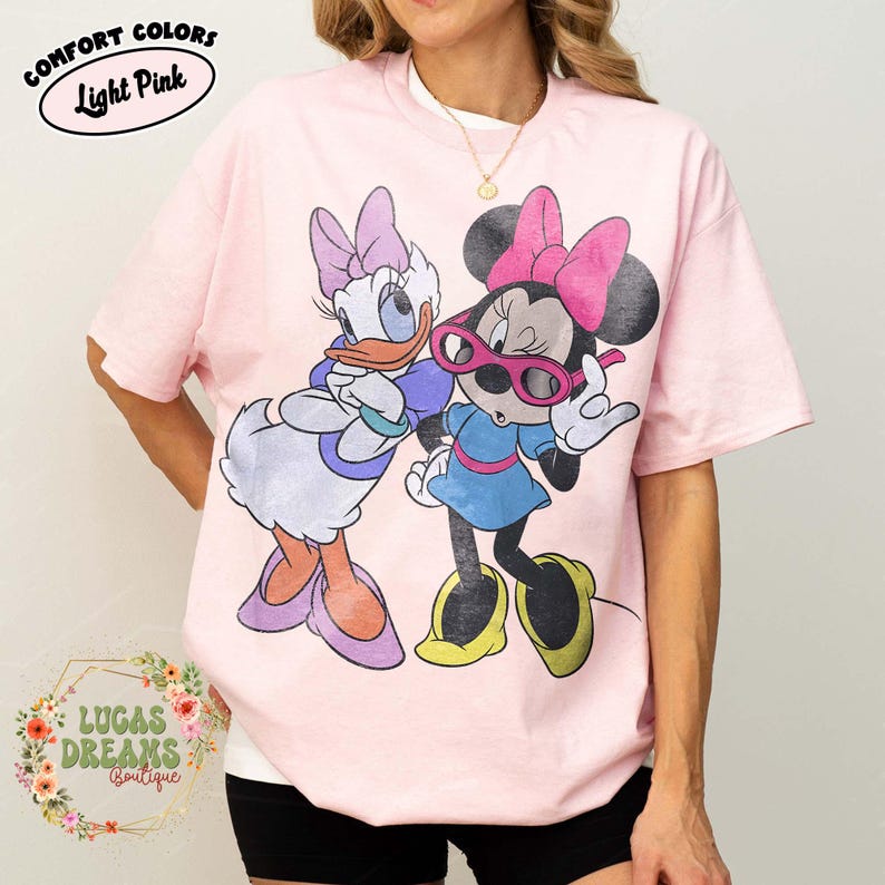 Retro Minnie Daisy Shirt, Vintage Disney Friends Tee, Comfort Colors White Disney Graphic Tee, Disney Trip Shirt, Best Friend Gift Tee Blossom/Light Pink