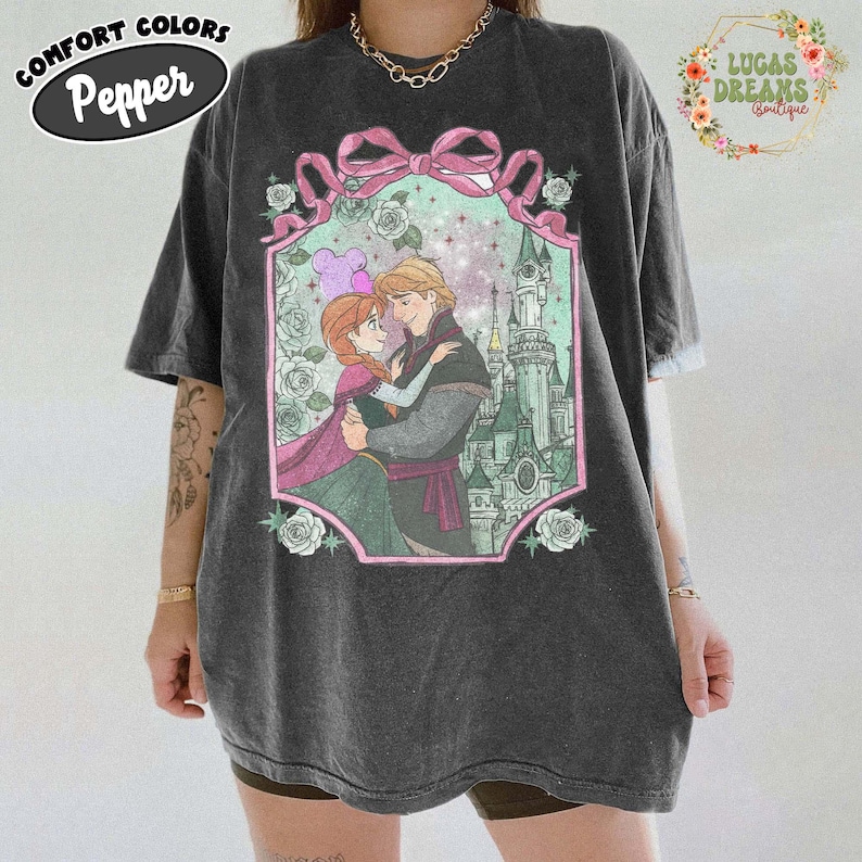 Camiseta vintage de princesas Disney con lazo coqueto, Bella, Ariel, Elsa y Cenicienta, camiseta del Castillo Mágico del Reino Mágico, regalo de viaje para niñas de Walt Disney Pepper/Dark Heather