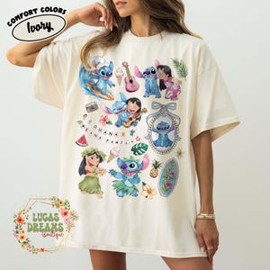 Retro Coquette Bow Lilo and Stitch Comfort Colors shirt, Disney Stitch Shirt, Magic Kingdom Shirt, Disneyland Shirt, Girly Women Disney Trip Ivory/Natural/Sand