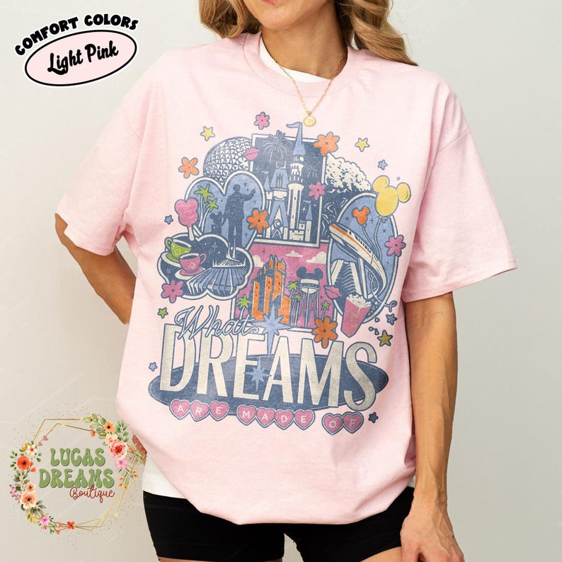 Retro Comfort Farben Disney Dreams Shirt, Magic Kingdom Castle T-Shirt, Disney Park Familie Ausflug Outfit, Vintage 90er Jahre Stil Disney Mickey Shirt Blossom/Light Pink