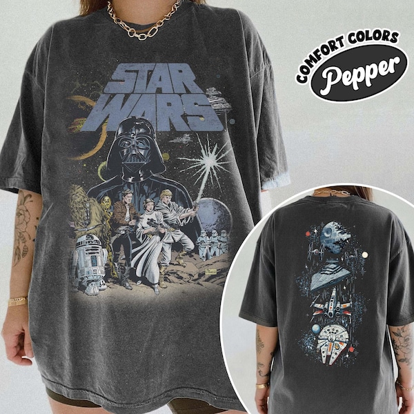 Retro Star Wars Comfort Colors Shirt, Space Ship Death Star Tee, May The Force Be With You, Galaxy's Edge Darth Vader, Disney World Outfits