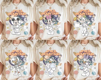 Camiseta vintage de Disney Space Mountain, camiseta de Mickey y sus amigos astronauta, camiseta retro de Disney Park con colores cómodos, atuendo para viaje a Disney