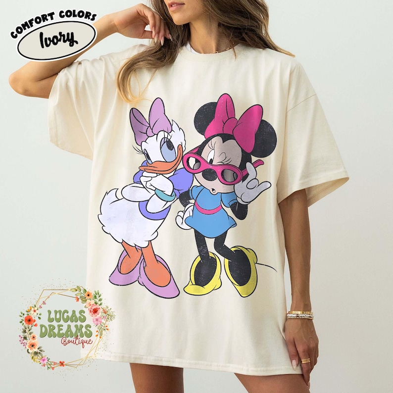 Retro Minnie Daisy Shirt, Vintage Disney Friends Tee, Comfort Colors White Disney Graphic Tee, Disney Trip Shirt, Best Friend Gift Tee Ivory/Natural/Sand