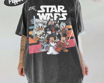 Maglietta Comfort Color Star Wars Topolino e i suoi amici, maglietta Disney Topolino Han Solo, magliette Goofy Stormtrooper, maglietta Paperino Jedi